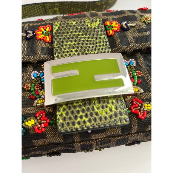 Fendi Baguette FF colorful beaded exotic leather silver hardware rare style - Picture 3 of 11